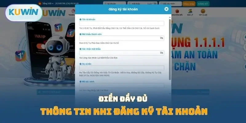 Điền đầy đủ thông tin khi đăng ký tài khoản